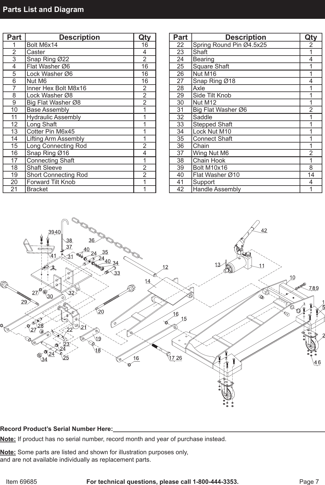 Page 7 of 8 - Harbor-Freight Harbor-Freight-800-Lb-Low-Lift-Transmission-Jack-Product-Manual-  Harbor-freight-800-lb-low-lift-transmission-jack-product-manual