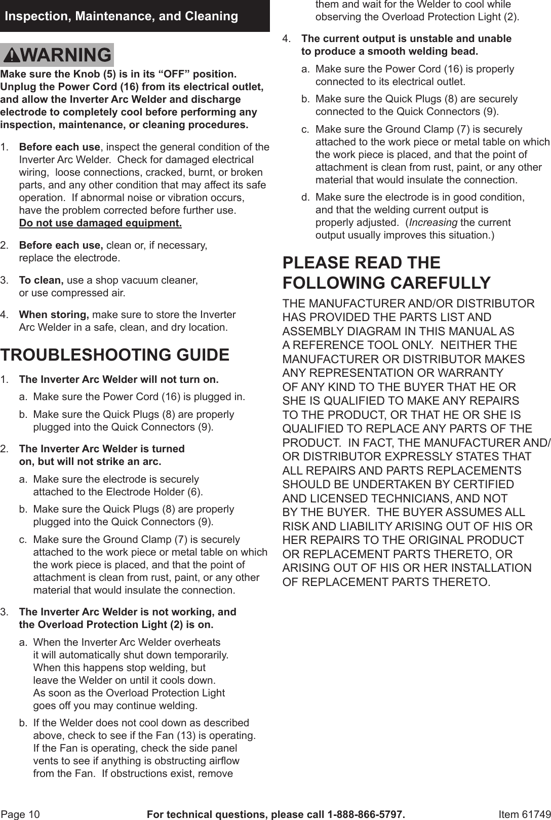 Page 10 of 12 - Harbor-Freight Harbor-Freight-80-Amp-Dc-120-Volt-Inverter-Stick-Welder-Product-Manual-  Harbor-freight-80-amp-dc-120-volt-inverter-stick-welder-product-manual