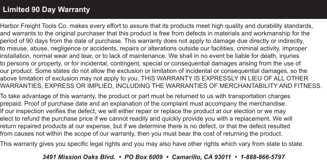 Page 12 of 12 - Harbor-Freight Harbor-Freight-80-Amp-Dc-120-Volt-Inverter-Stick-Welder-Product-Manual-  Harbor-freight-80-amp-dc-120-volt-inverter-stick-welder-product-manual