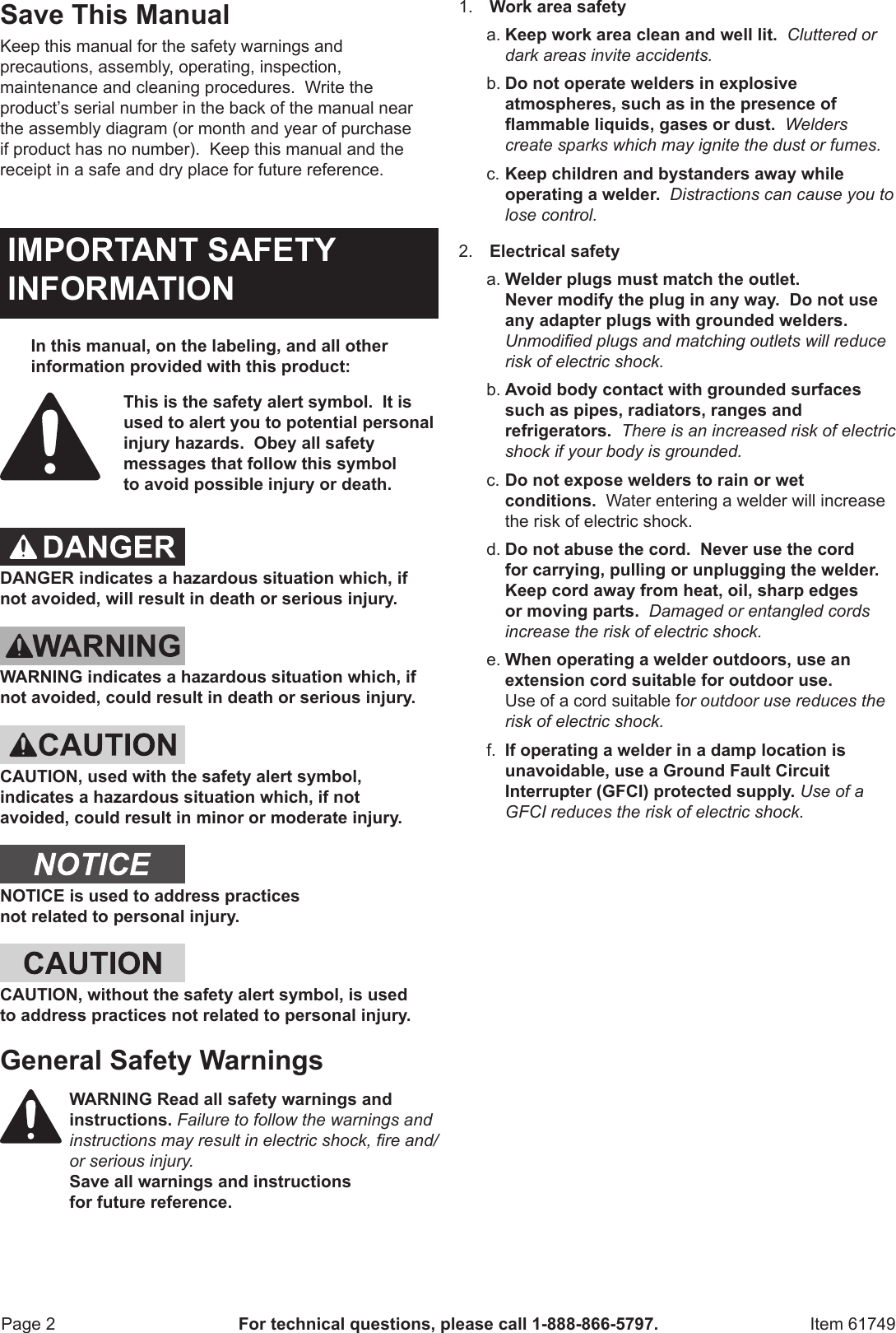 Page 2 of 12 - Harbor-Freight Harbor-Freight-80-Amp-Dc-120-Volt-Inverter-Stick-Welder-Product-Manual-  Harbor-freight-80-amp-dc-120-volt-inverter-stick-welder-product-manual