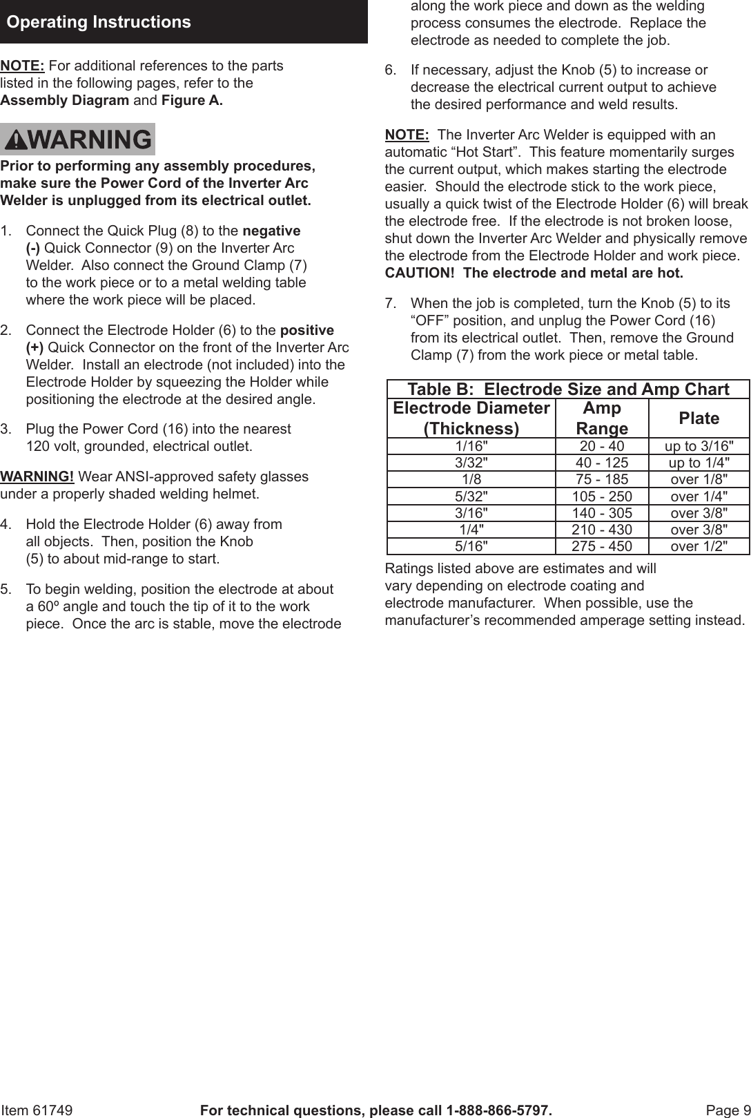 Page 9 of 12 - Harbor-Freight Harbor-Freight-80-Amp-Dc-120-Volt-Inverter-Stick-Welder-Product-Manual-  Harbor-freight-80-amp-dc-120-volt-inverter-stick-welder-product-manual