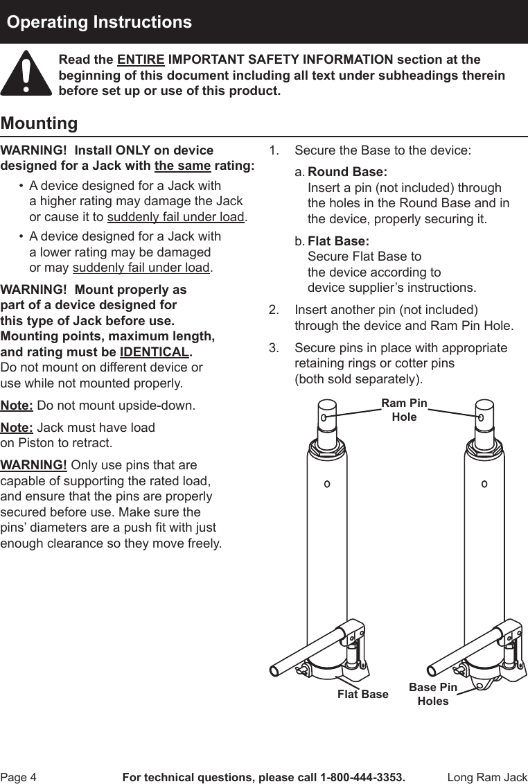 Page 4 of 12 - Harbor-Freight Harbor-Freight-8-Ton-Heavy-Duty-Long-Ram-Hydraulic-Flat-Bottom-Jack-Product-Manual-  Harbor-freight-8-ton-heavy-duty-long-ram-hydraulic-flat-bottom-jack-product-manual