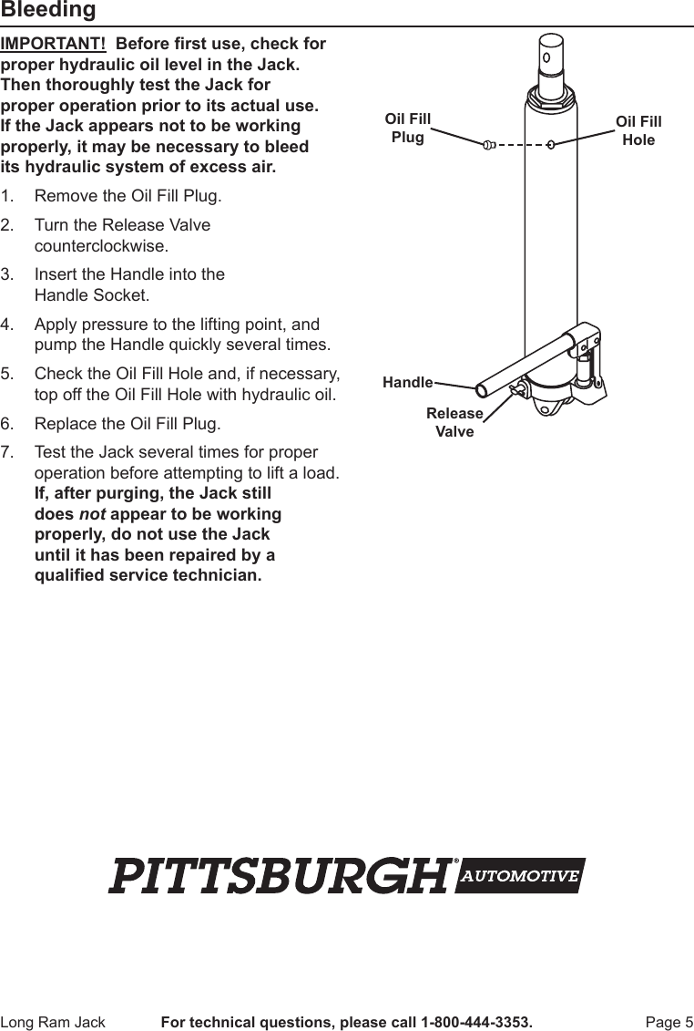 Page 5 of 12 - Harbor-Freight Harbor-Freight-8-Ton-Heavy-Duty-Long-Ram-Hydraulic-Flat-Bottom-Jack-Product-Manual-  Harbor-freight-8-ton-heavy-duty-long-ram-hydraulic-flat-bottom-jack-product-manual