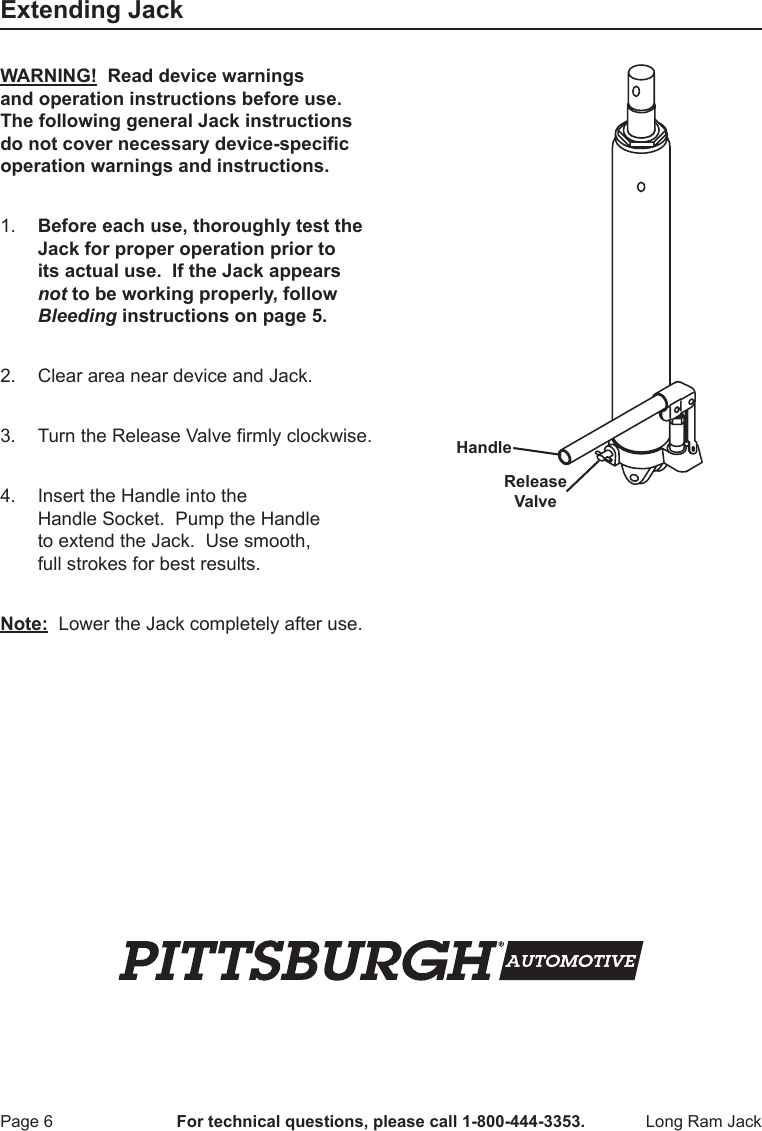 Page 6 of 12 - Harbor-Freight Harbor-Freight-8-Ton-Heavy-Duty-Long-Ram-Hydraulic-Flat-Bottom-Jack-Product-Manual-  Harbor-freight-8-ton-heavy-duty-long-ram-hydraulic-flat-bottom-jack-product-manual