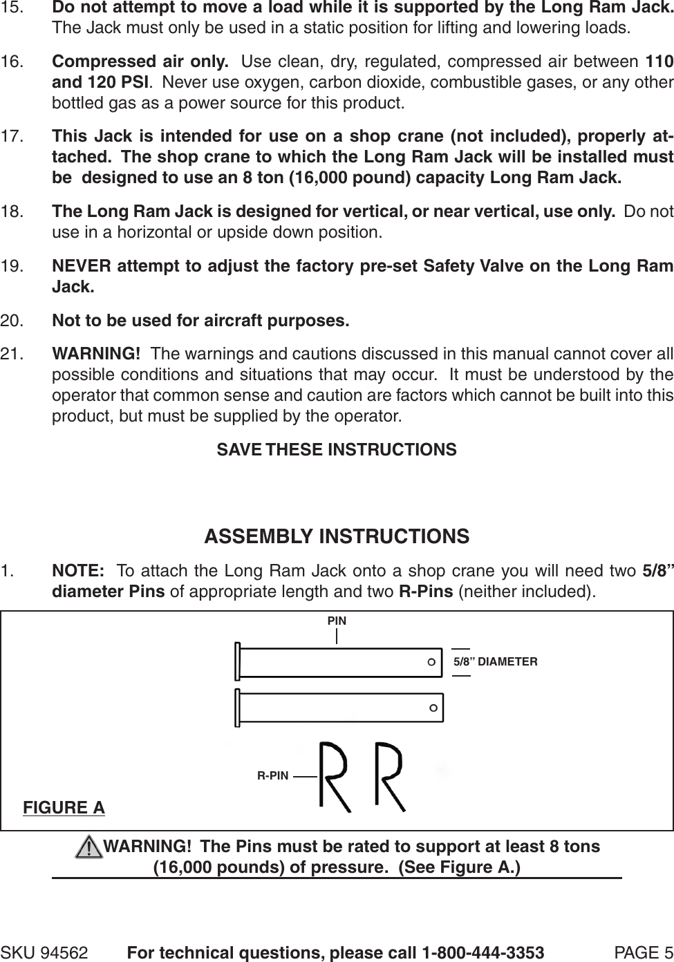 Page 5 of 12 - Harbor-Freight Harbor-Freight-8-Ton-Long-Ram-Air-Hydraulic-Jack-Product-Manual-  Harbor-freight-8-ton-long-ram-air-hydraulic-jack-product-manual