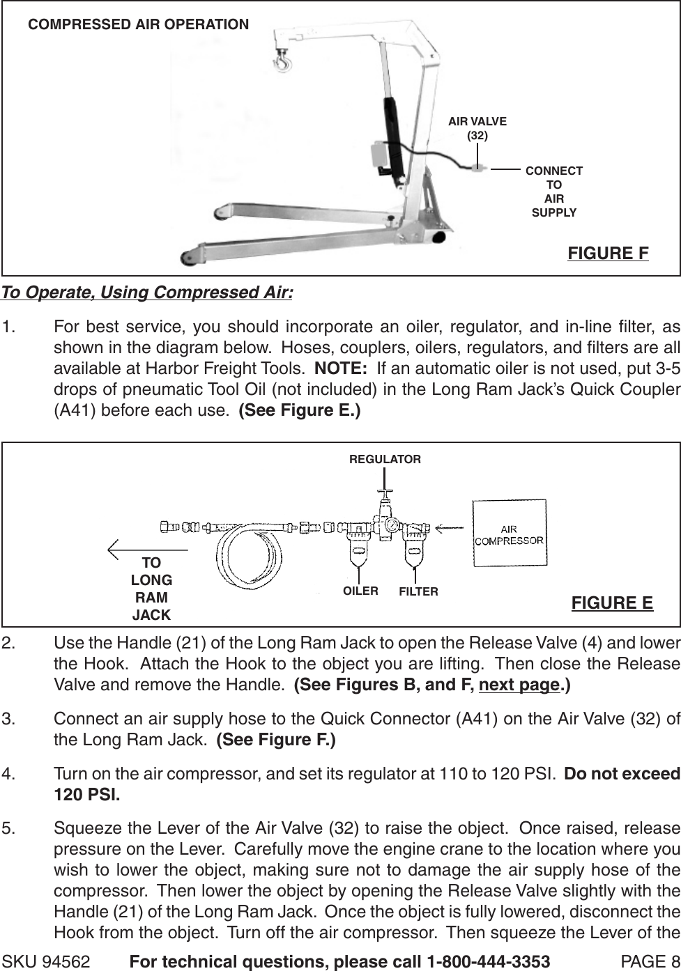 Page 8 of 12 - Harbor-Freight Harbor-Freight-8-Ton-Long-Ram-Air-Hydraulic-Jack-Product-Manual-  Harbor-freight-8-ton-long-ram-air-hydraulic-jack-product-manual