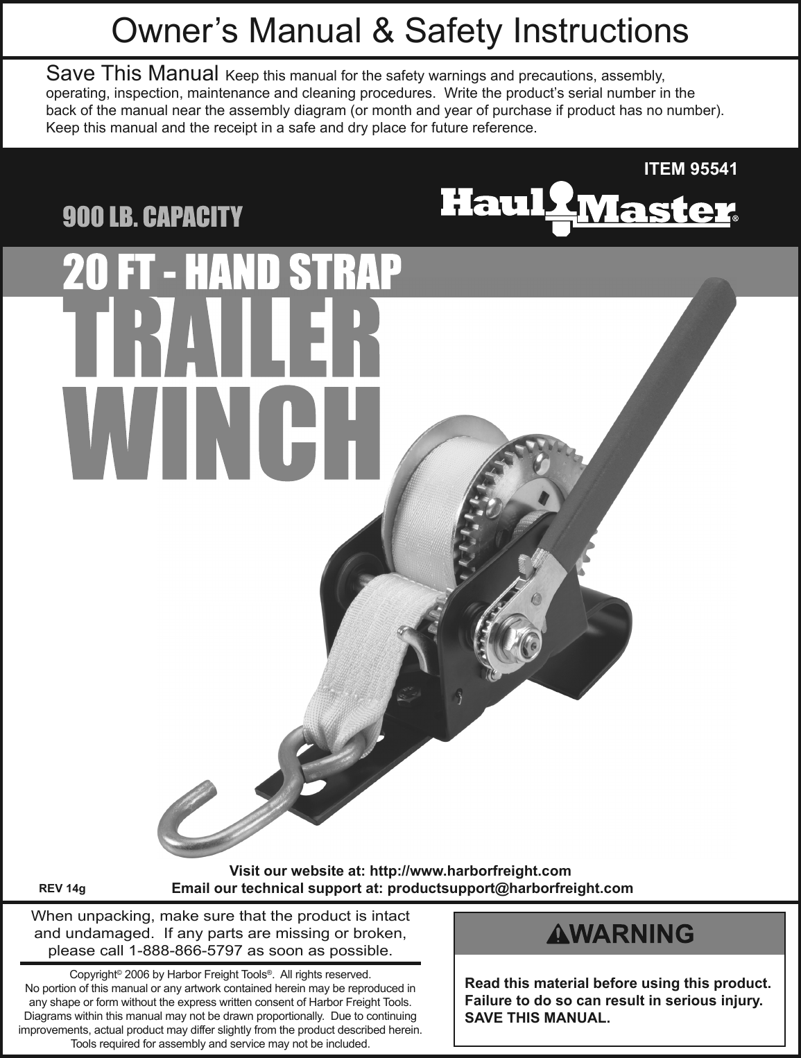 Page 1 of 8 - Harbor-Freight Harbor-Freight-900-Lb-Capacity-Hand-Winch-Product-Manual-  Harbor-freight-900-lb-capacity-hand-winch-product-manual