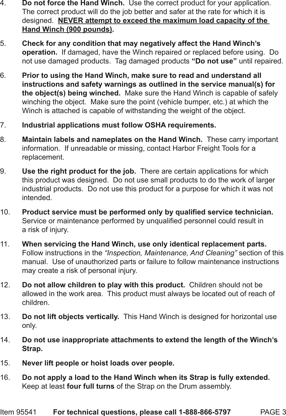 Page 3 of 8 - Harbor-Freight Harbor-Freight-900-Lb-Capacity-Hand-Winch-Product-Manual-  Harbor-freight-900-lb-capacity-hand-winch-product-manual