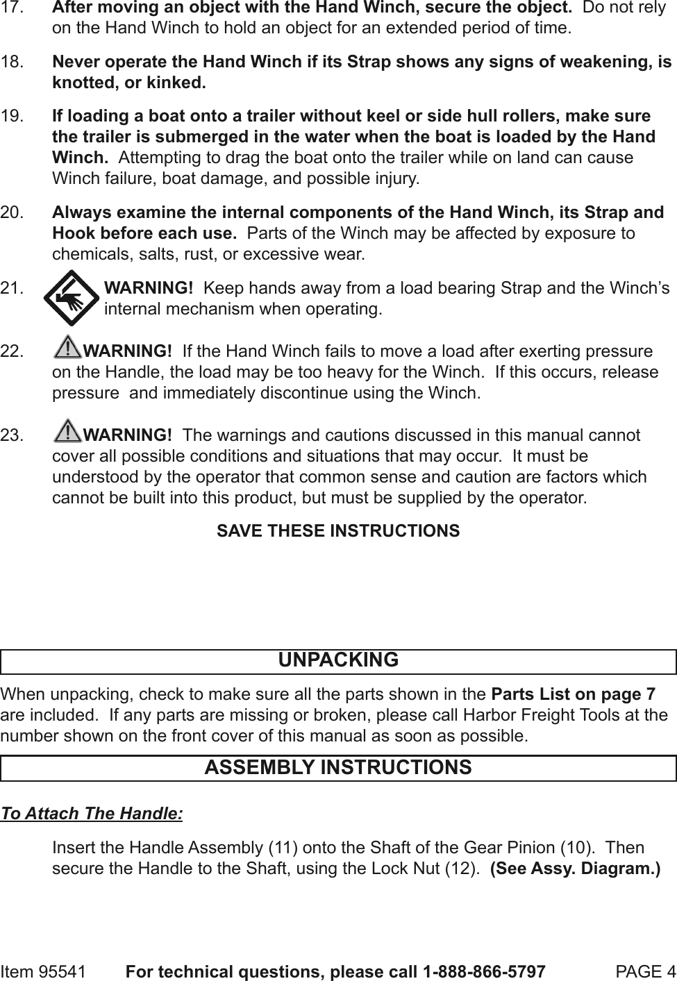 Page 4 of 8 - Harbor-Freight Harbor-Freight-900-Lb-Capacity-Hand-Winch-Product-Manual-  Harbor-freight-900-lb-capacity-hand-winch-product-manual