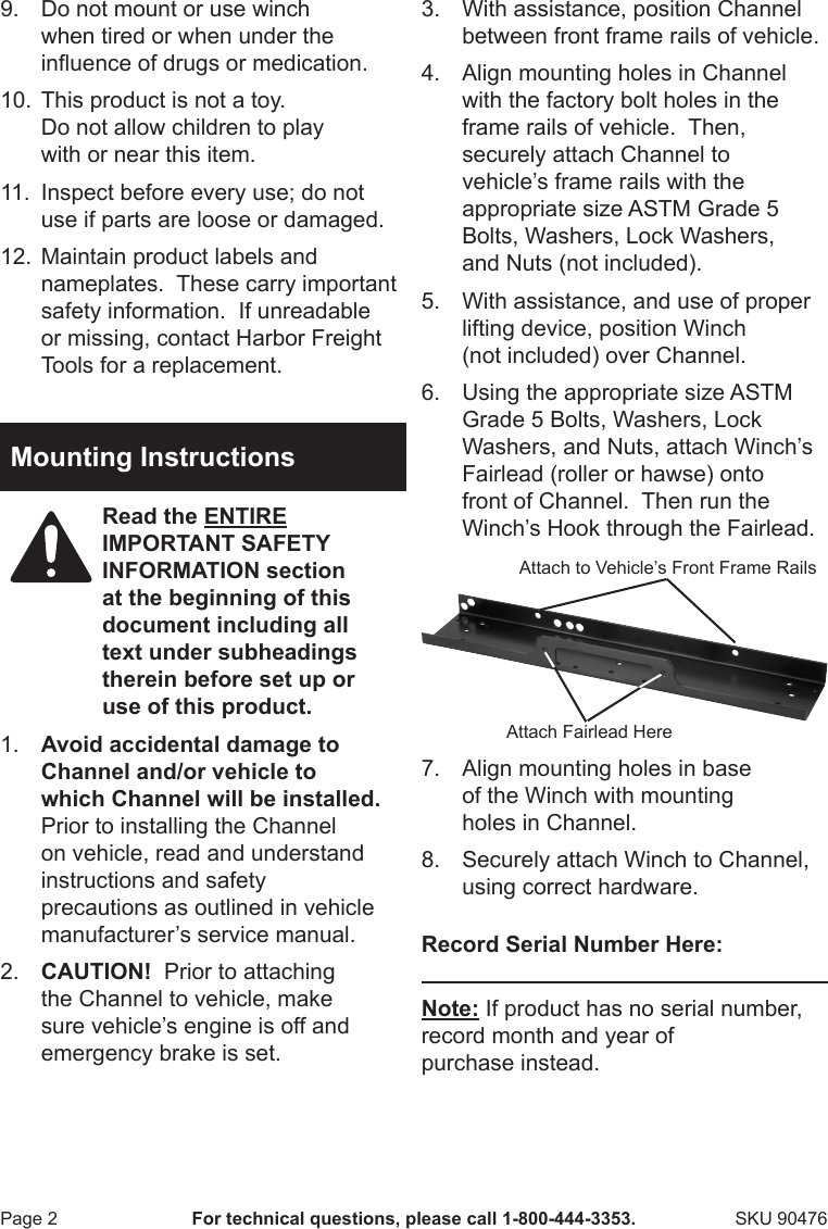Page 2 of 2 - Harbor-Freight Harbor-Freight-90476-Owner-S-Manual