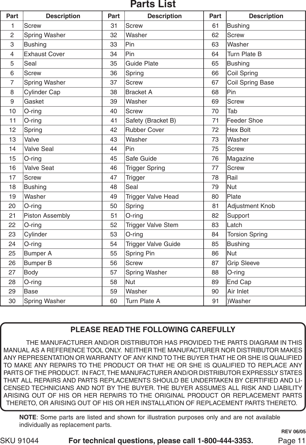 Page 11 of 12 - Harbor-Freight Harbor-Freight-91044-Users-Manual- 91044 Air Framing Nailer Manual  Harbor-freight-91044-users-manual