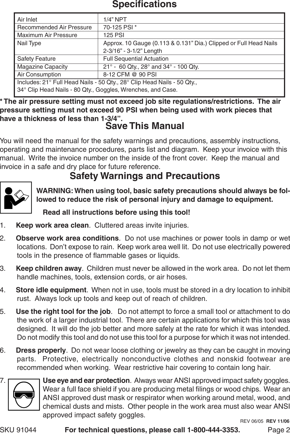 Page 2 of 12 - Harbor-Freight Harbor-Freight-91044-Users-Manual- 91044 Air Framing Nailer Manual  Harbor-freight-91044-users-manual