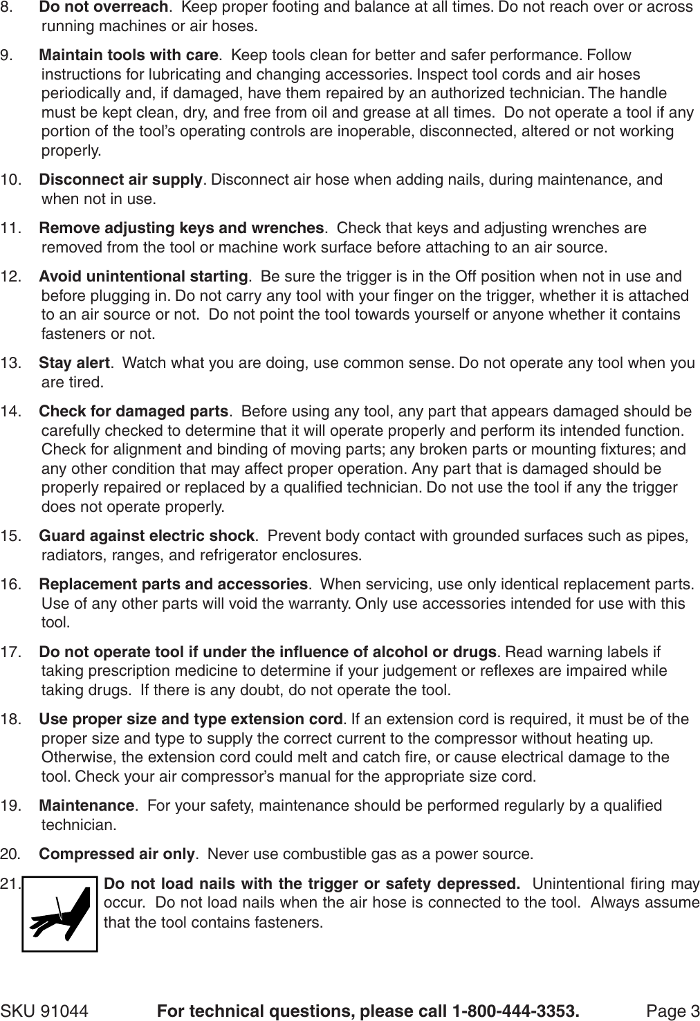 Page 3 of 12 - Harbor-Freight Harbor-Freight-91044-Users-Manual- 91044 Air Framing Nailer Manual  Harbor-freight-91044-users-manual