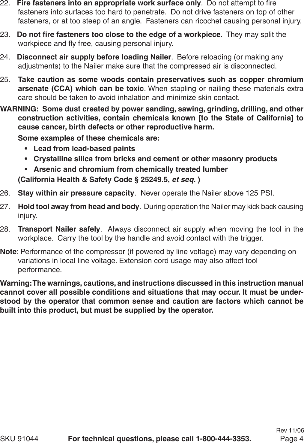 Page 4 of 12 - Harbor-Freight Harbor-Freight-91044-Users-Manual- 91044 Air Framing Nailer Manual  Harbor-freight-91044-users-manual