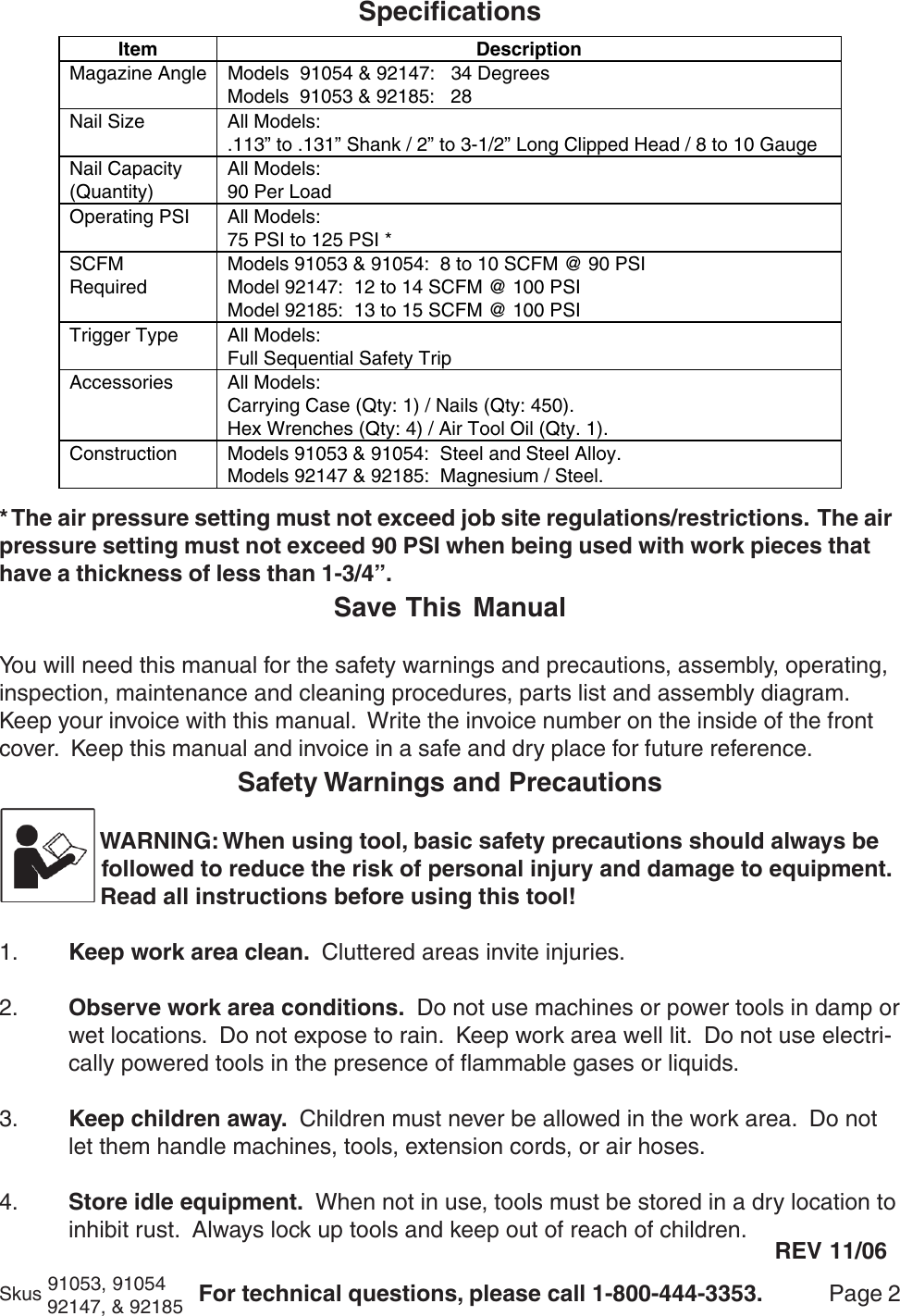 Page 2 of 12 - Harbor-Freight Harbor-Freight-91053-Users-Manual- 91053 54  92147 85 Nailers Harbor-freight-91053-users-manual