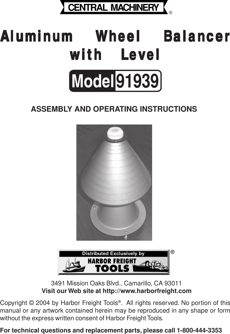 Page 1 of 7 - Harbor-Freight Harbor-Freight-91939-Users-Manual- 91939 Wheel Balancer  Harbor-freight-91939-users-manual