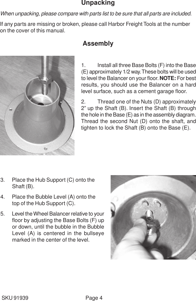 Page 4 of 7 - Harbor-Freight Harbor-Freight-91939-Users-Manual- 91939 Wheel Balancer  Harbor-freight-91939-users-manual