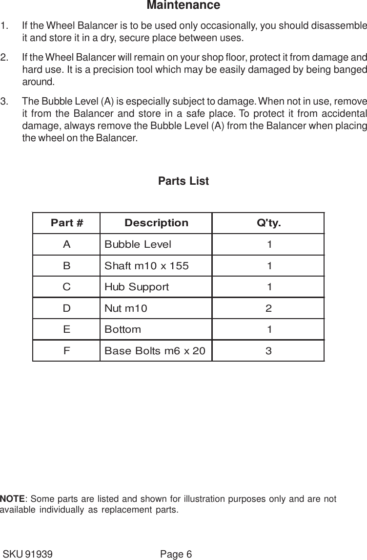 Page 6 of 7 - Harbor-Freight Harbor-Freight-91939-Users-Manual- 91939 Wheel Balancer  Harbor-freight-91939-users-manual