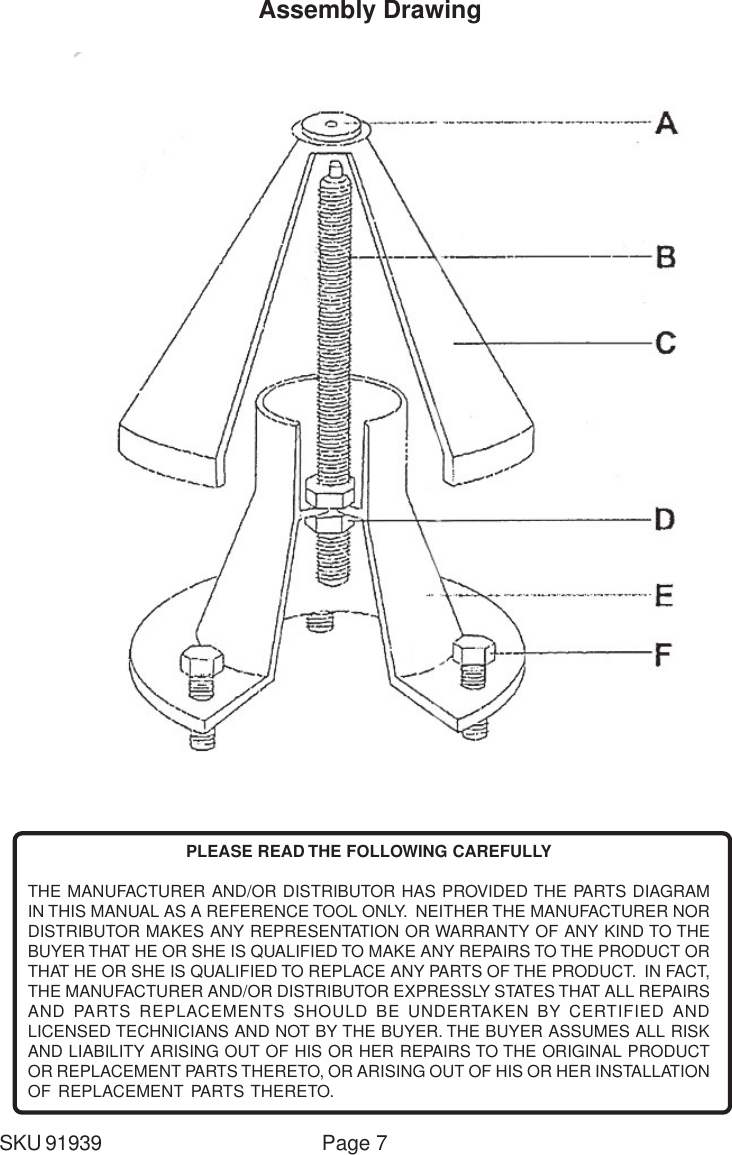 Page 7 of 7 - Harbor-Freight Harbor-Freight-91939-Users-Manual- 91939 Wheel Balancer  Harbor-freight-91939-users-manual