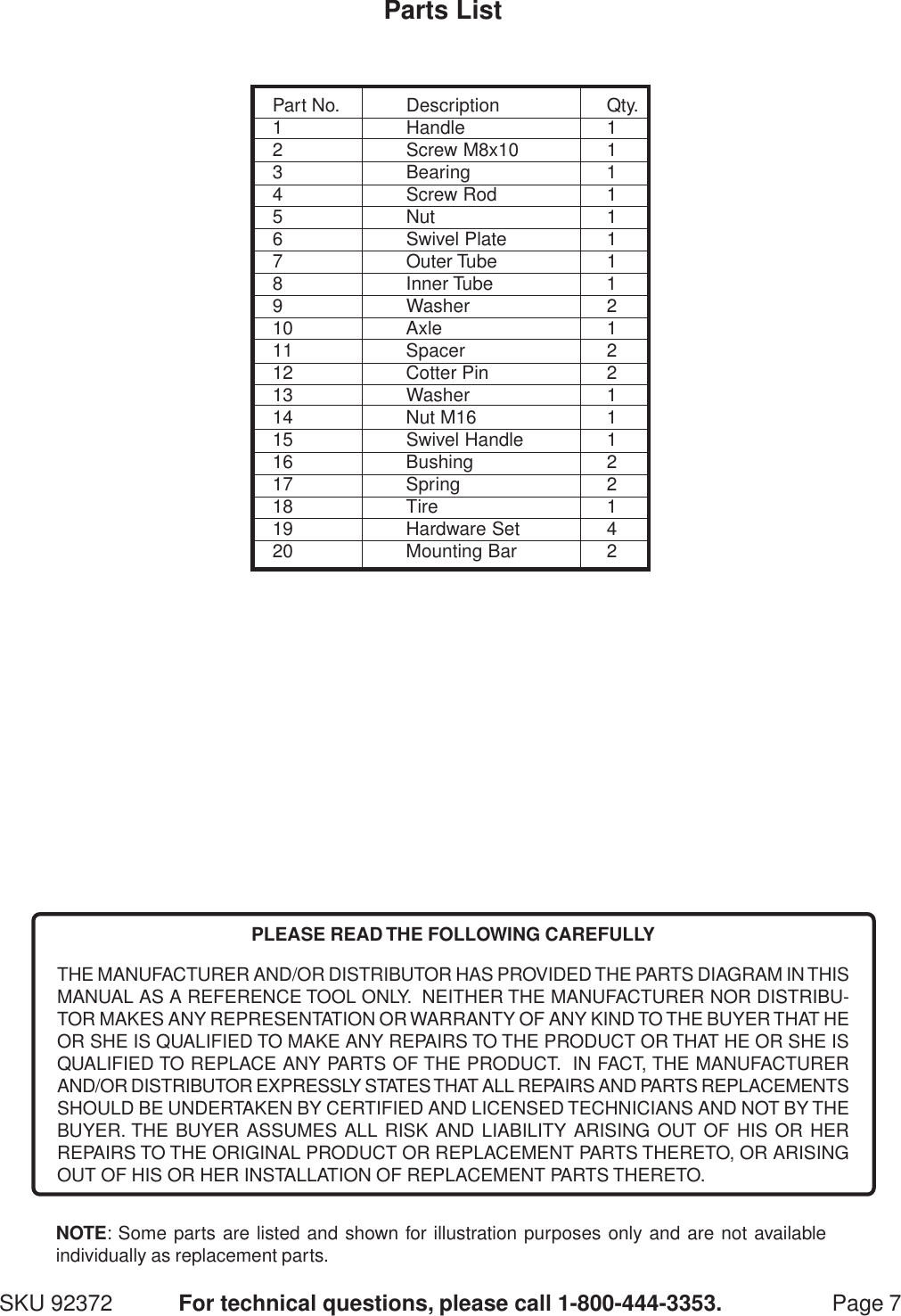 Page 7 of 8 - Harbor-Freight Harbor-Freight-92372-Users-Manual- 92372 Manual  Harbor-freight-92372-users-manual