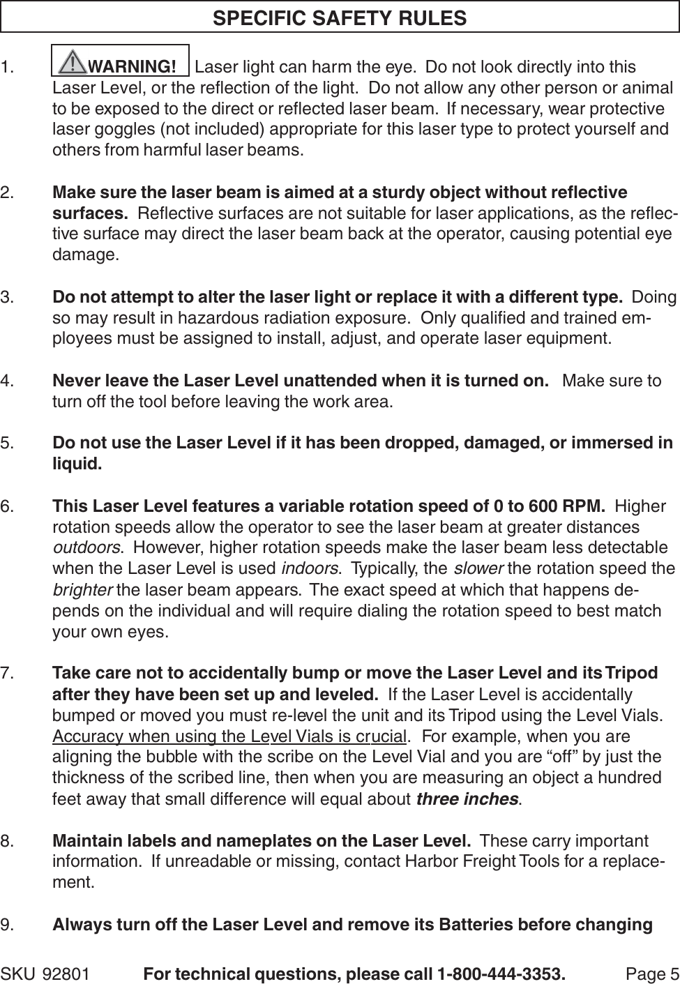 Page 5 of 9 - Harbor-Freight Harbor-Freight-92801-Users-Manual- 92801 Rotary Laser Level Harbor-freight-92801-users-manual
