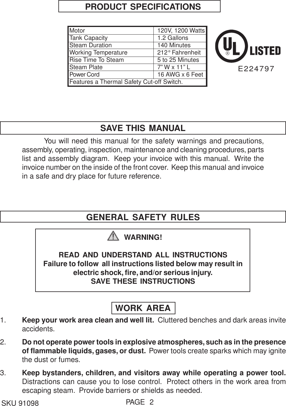 Page 2 of 12 - Harbor-Freight Harbor-Freight-93011-Users-Manual- 91098  Harbor-freight-93011-users-manual