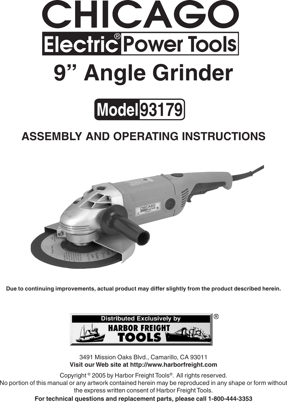 Page 1 of 12 - Harbor-Freight Harbor-Freight-93179-Users-Manual- 93179 Angle Grinder  Harbor-freight-93179-users-manual