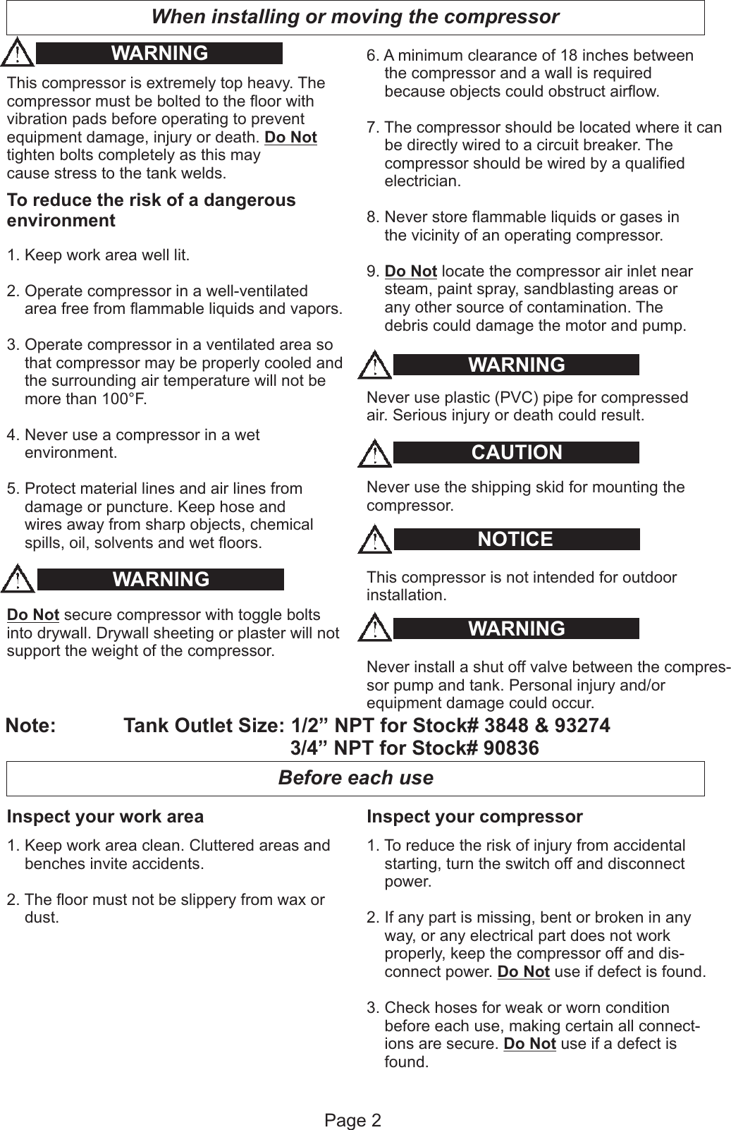 Page 4 of 12 - Harbor-Freight Harbor-Freight-93274-Owner-S-Manual US General Electric Compressor Manual 2010