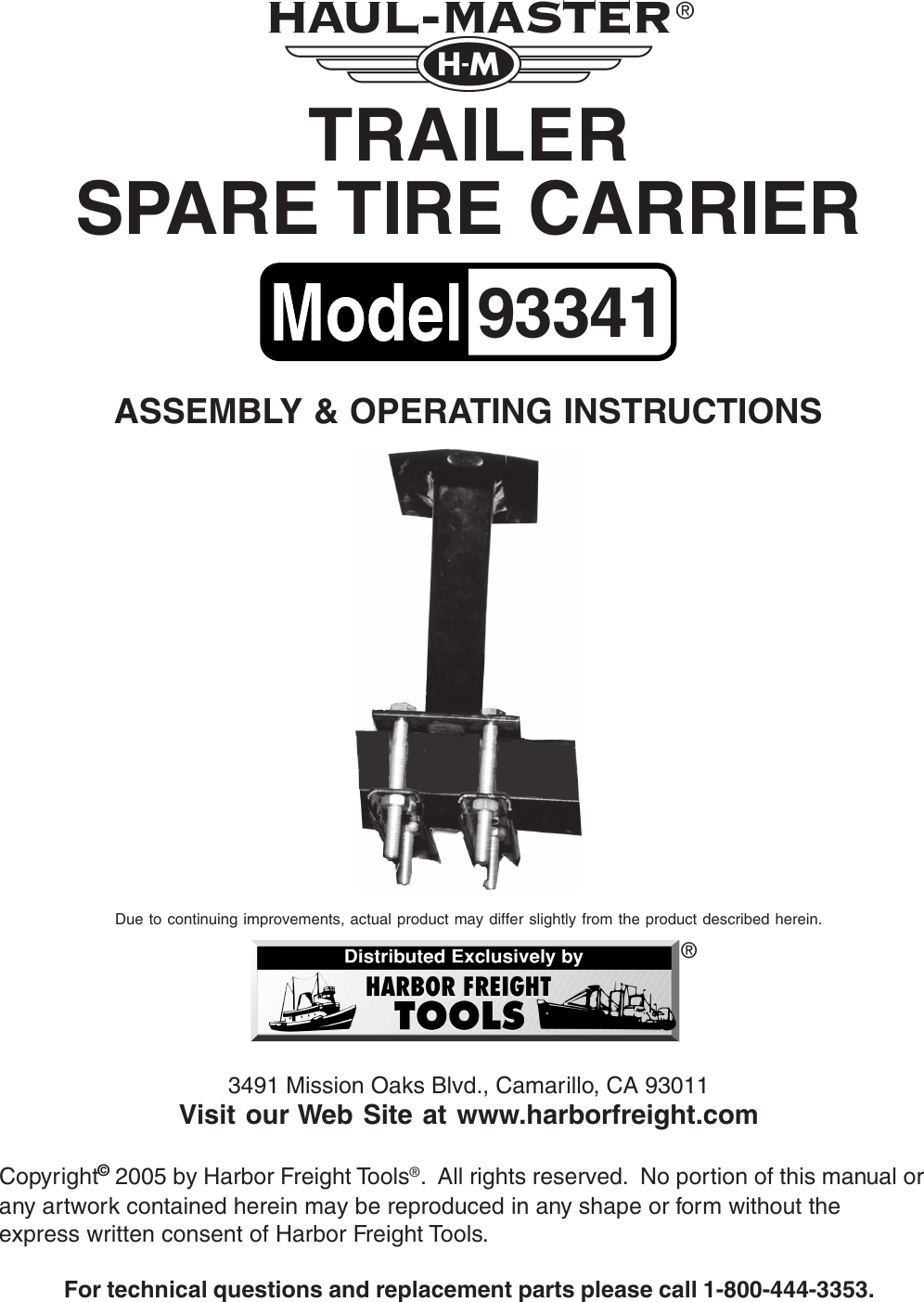 Page 1 of 5 - Harbor-Freight Harbor-Freight-93341-Users-Manual- 93341 Trailer Spare Tire Carrier  Harbor-freight-93341-users-manual