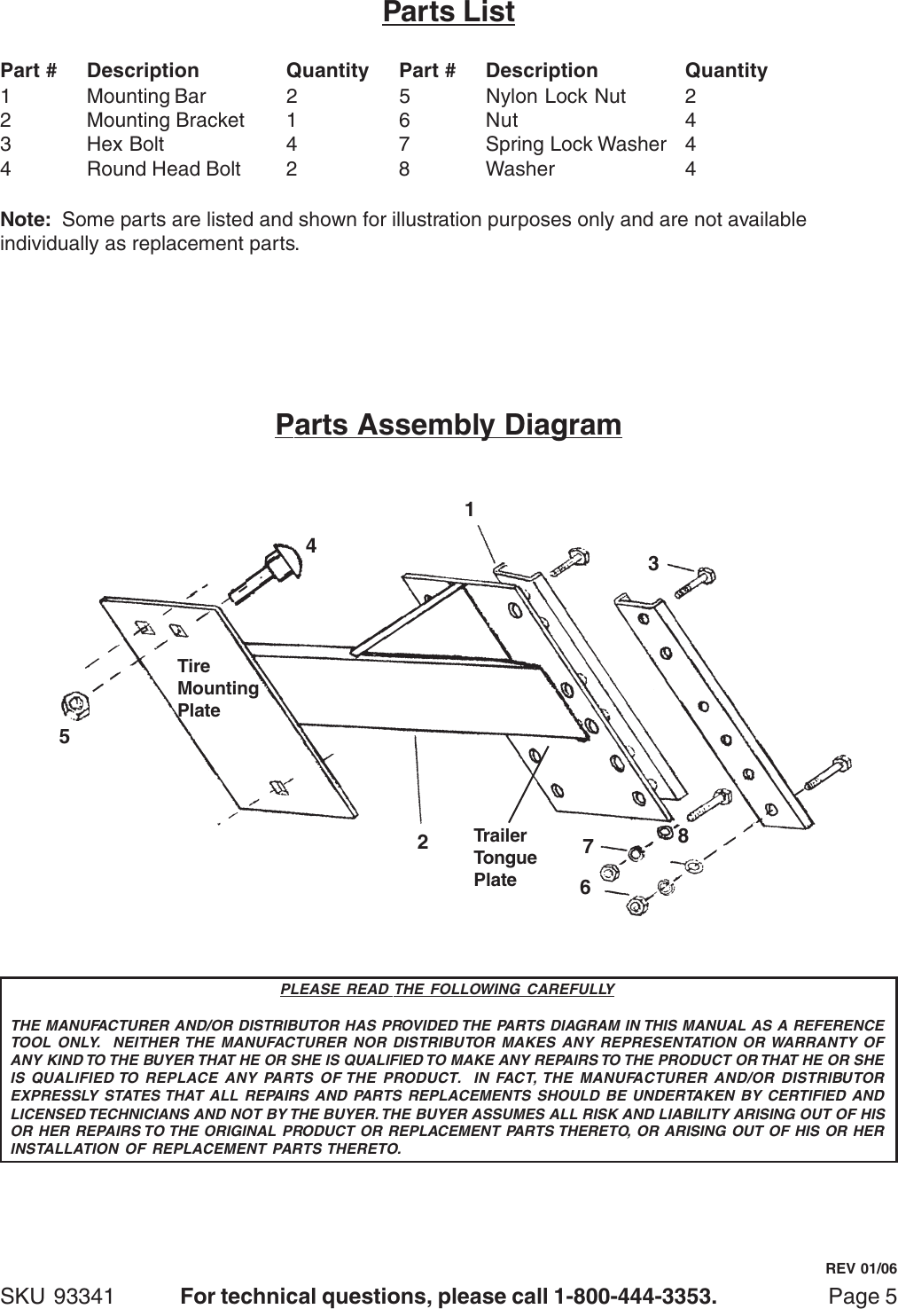 Page 5 of 5 - Harbor-Freight Harbor-Freight-93341-Users-Manual- 93341 Trailer Spare Tire Carrier  Harbor-freight-93341-users-manual