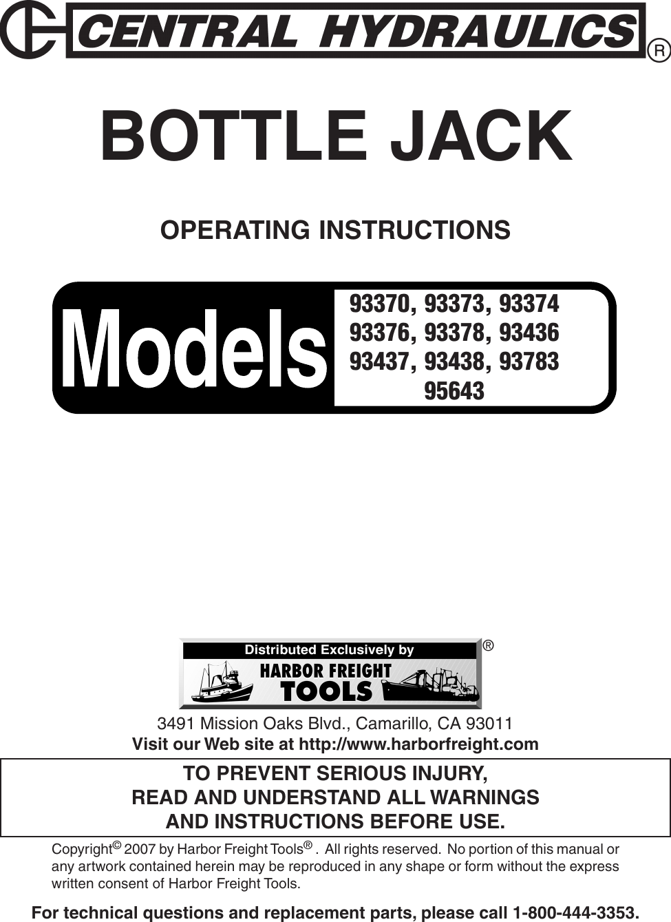Page 1 of 8 - Harbor-Freight Harbor-Freight-93370-Users-Manual- 05532 05533 05534 Bottle Jacks  Harbor-freight-93370-users-manual