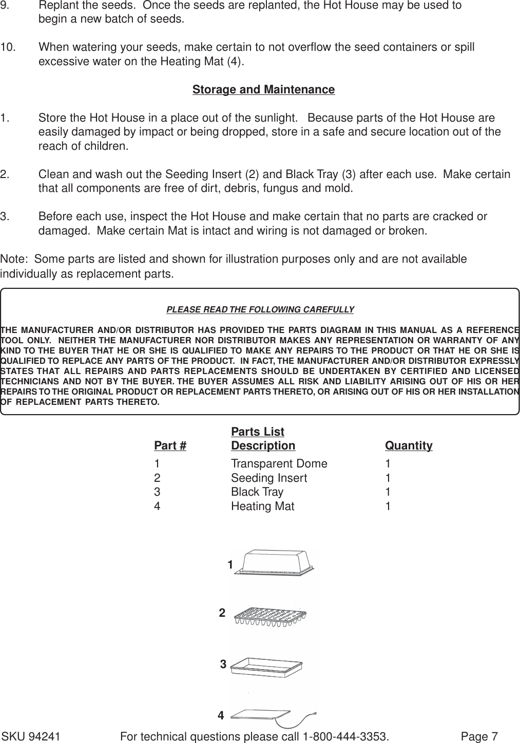 Page 7 of 7 - Harbor-Freight Harbor-Freight-94241-Users-Manual- 94241 Hot House Mini Greenhouse  Harbor-freight-94241-users-manual
