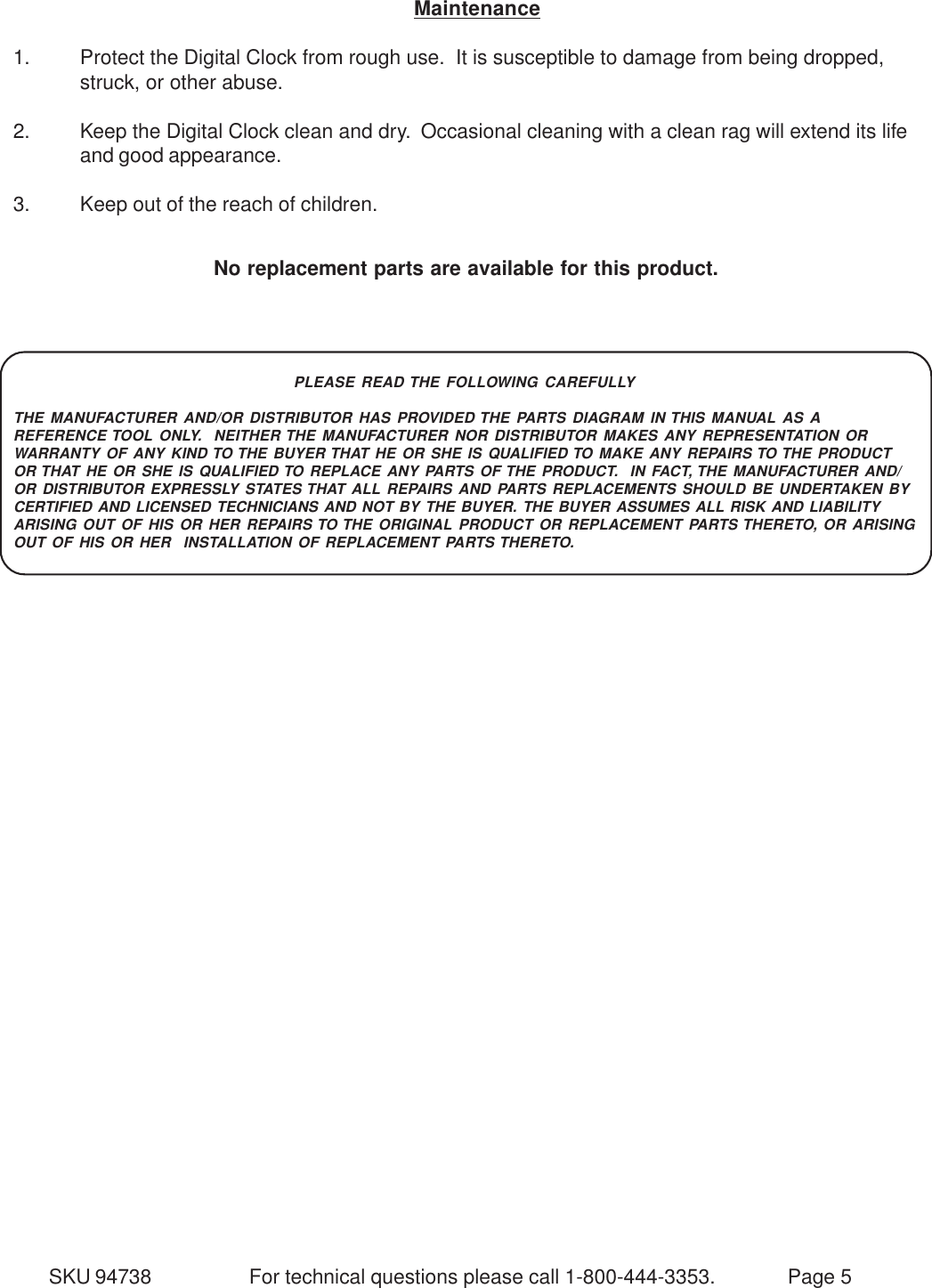 Page 5 of 5 - Harbor-Freight Harbor-Freight-94738-Users-Manual- 94738 Manual  Harbor-freight-94738-users-manual
