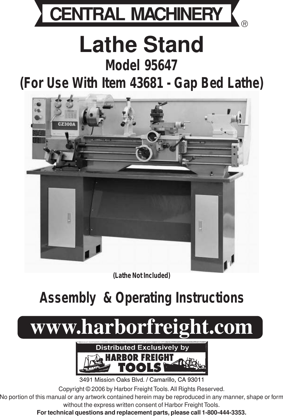 Page 1 of 8 - Harbor-Freight Harbor-Freight-95647-Users-Manual- 43681 Lathe Manual  Harbor-freight-95647-users-manual