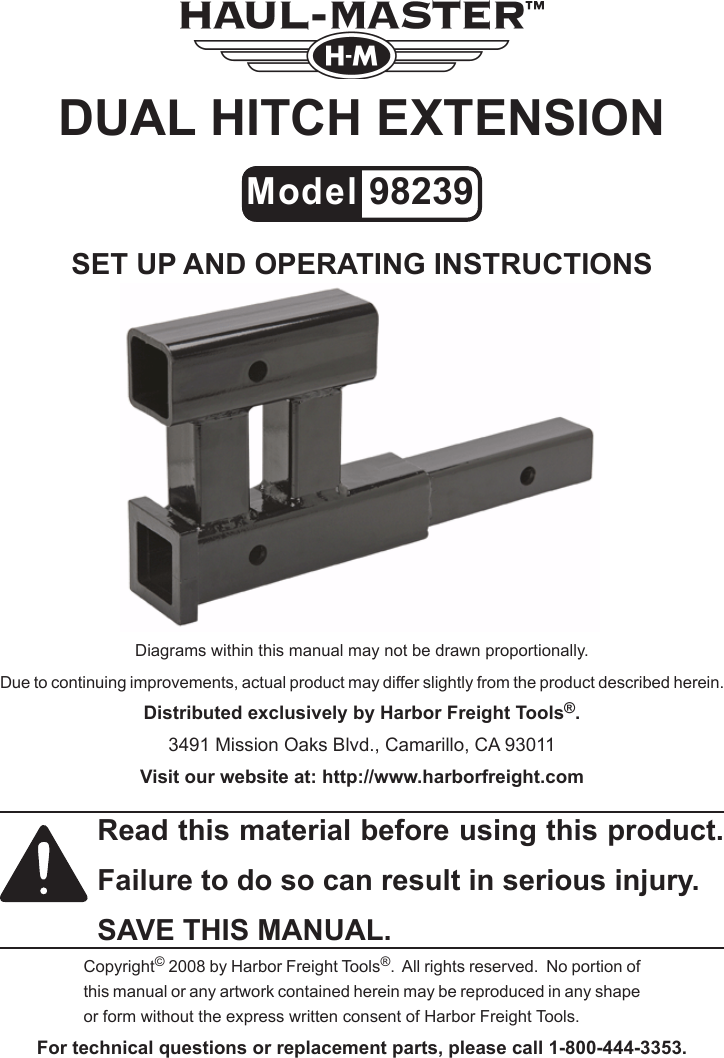 Page 1 of 5 - Harbor-Freight Harbor-Freight-98239-Users-Manual-  Harbor-freight-98239-users-manual