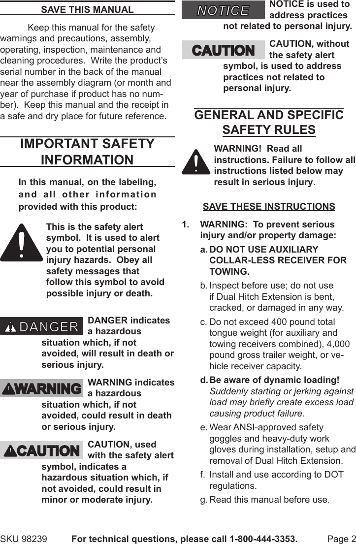 Page 2 of 5 - Harbor-Freight Harbor-Freight-98239-Users-Manual-  Harbor-freight-98239-users-manual