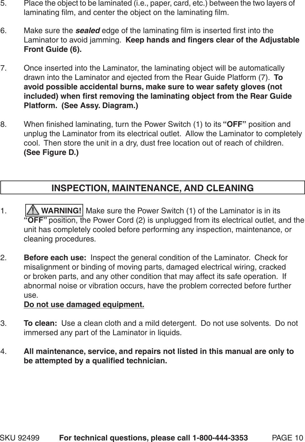 Page 10 of 11 - Harbor-Freight Harbor-Freight-9-Hot-Laminator-Product-Manual-  Harbor-freight-9-hot-laminator-product-manual