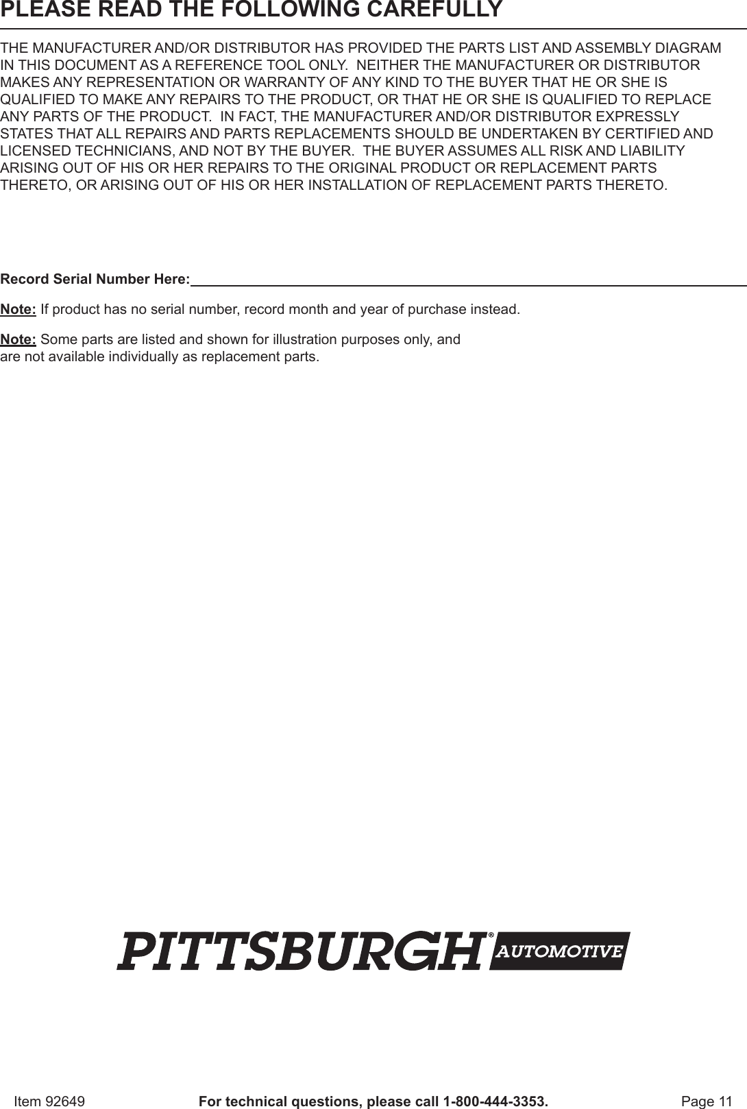 Page 11 of 12 - Harbor-Freight Harbor-Freight-A-C-R134A-Manifold-Gauge-Set-Product-Manual-  Harbor-freight-a-c-r134a-manifold-gauge-set-product-manual