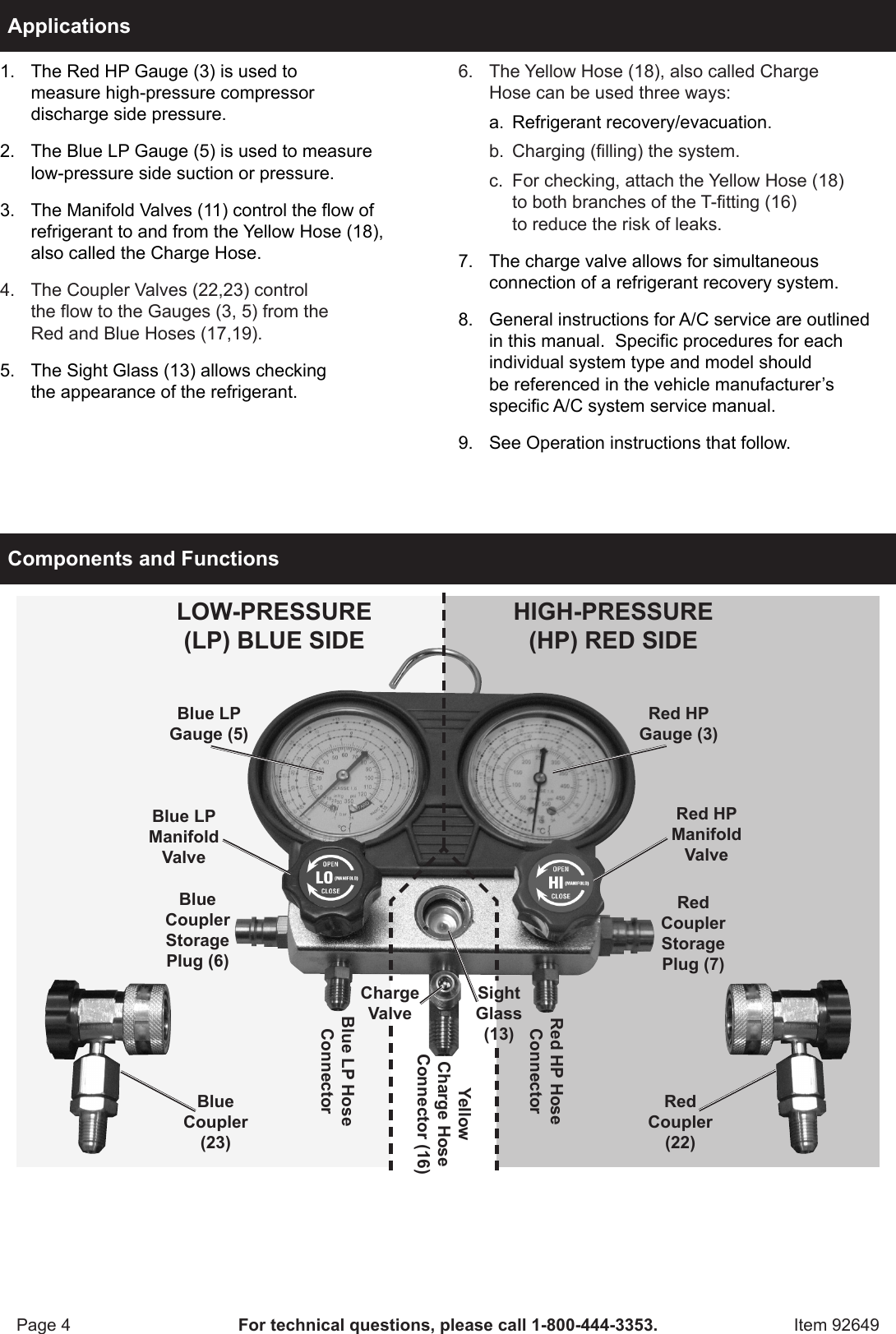 Page 4 of 12 - Harbor-Freight Harbor-Freight-A-C-R134A-Manifold-Gauge-Set-Product-Manual-  Harbor-freight-a-c-r134a-manifold-gauge-set-product-manual