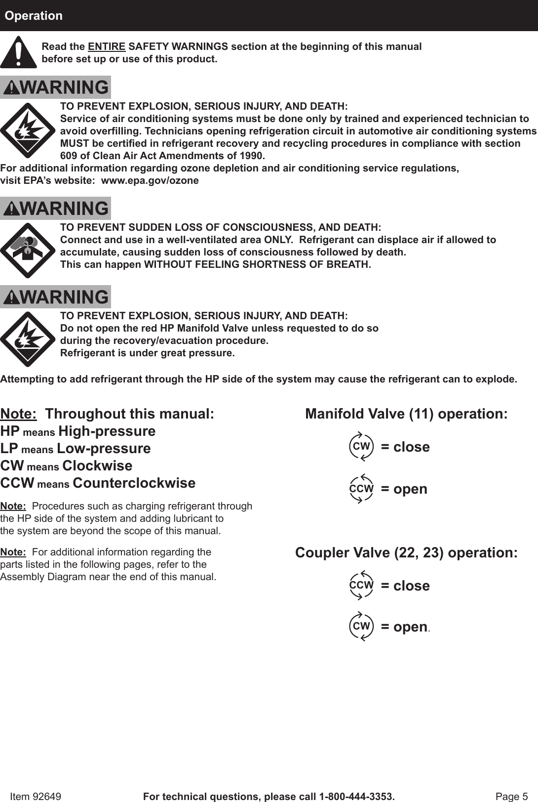 Page 5 of 12 - Harbor-Freight Harbor-Freight-A-C-R134A-Manifold-Gauge-Set-Product-Manual-  Harbor-freight-a-c-r134a-manifold-gauge-set-product-manual