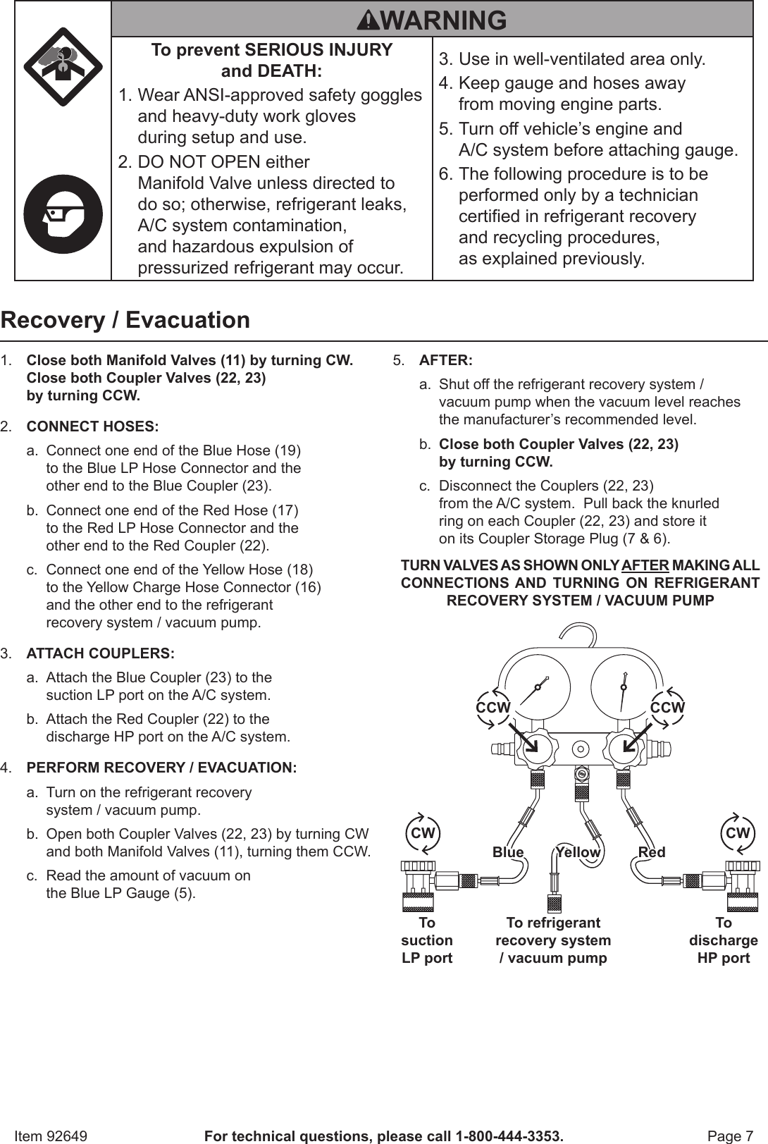 Page 7 of 12 - Harbor-Freight Harbor-Freight-A-C-R134A-Manifold-Gauge-Set-Product-Manual-  Harbor-freight-a-c-r134a-manifold-gauge-set-product-manual