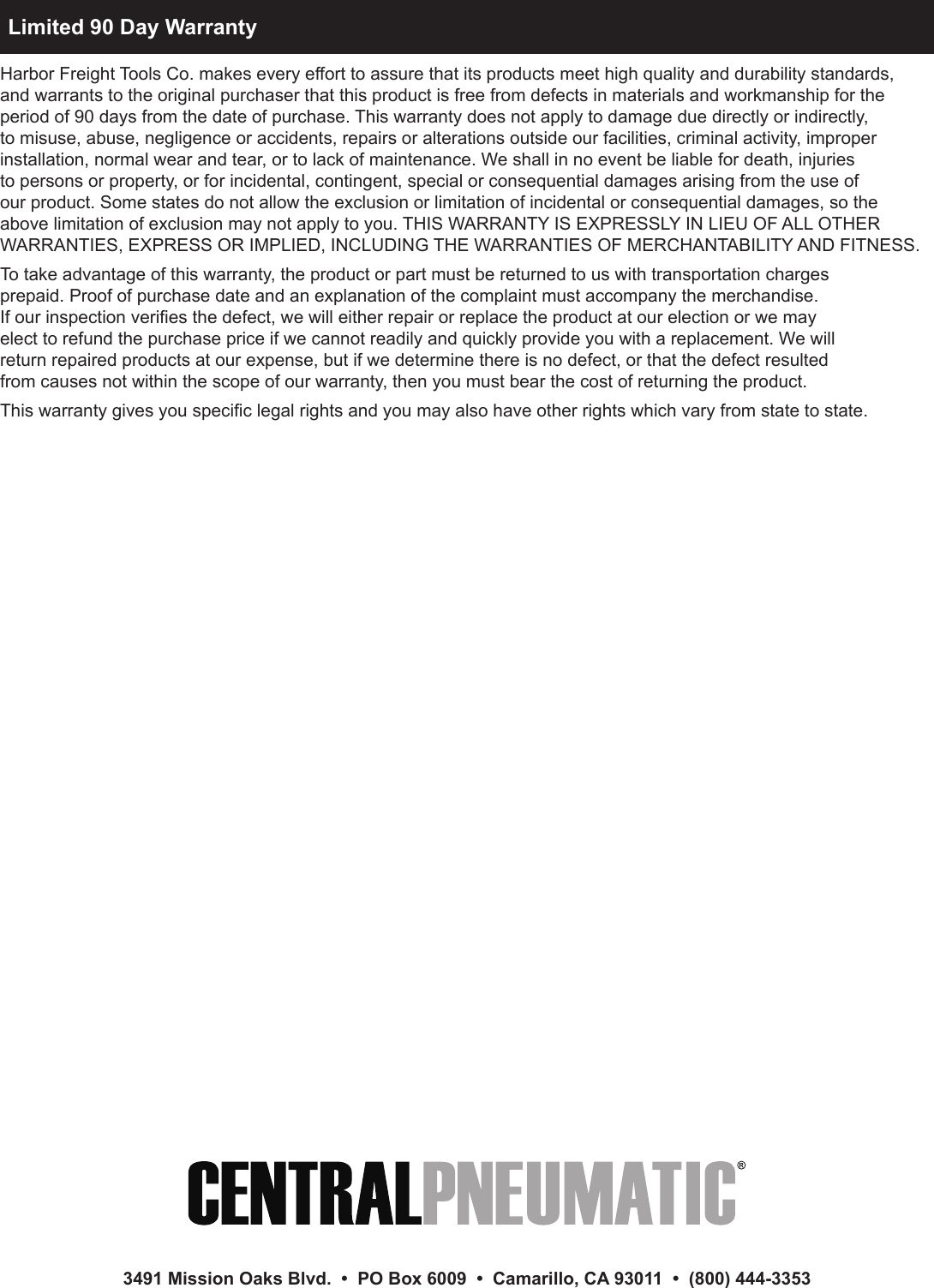 Page 12 of 12 - Harbor-Freight Harbor-Freight-Abrasive-Blasting-Deadman-Valve-With-4-Ceramic-Nozzles-Product-Manual-  Harbor-freight-abrasive-blasting-deadman-valve-with-4-ceramic-nozzles-product-manual