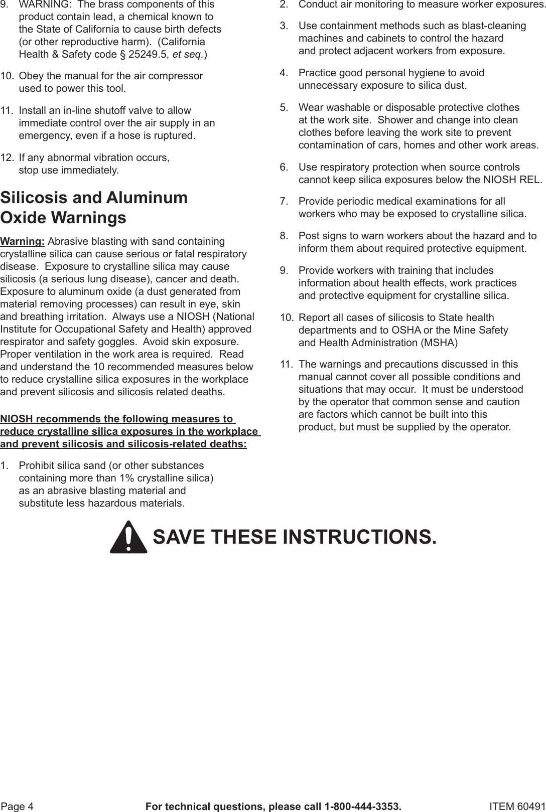 Page 4 of 12 - Harbor-Freight Harbor-Freight-Abrasive-Blasting-Deadman-Valve-With-4-Ceramic-Nozzles-Product-Manual-  Harbor-freight-abrasive-blasting-deadman-valve-with-4-ceramic-nozzles-product-manual