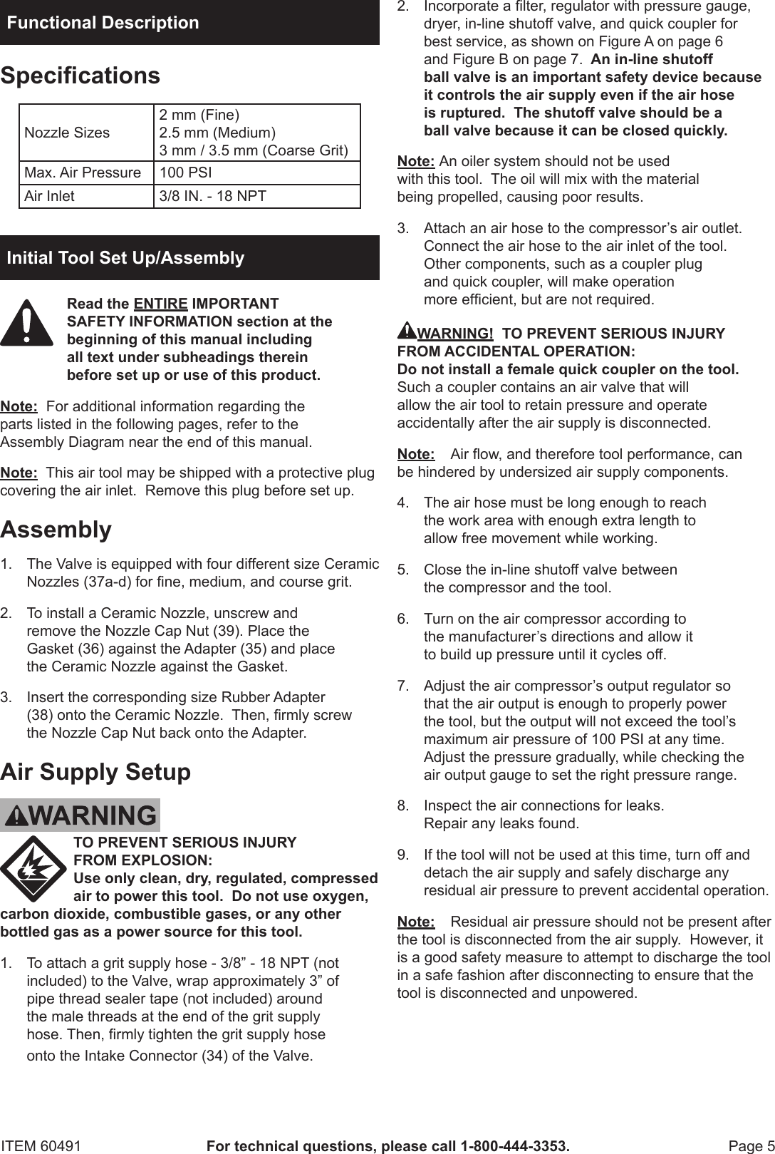 Page 5 of 12 - Harbor-Freight Harbor-Freight-Abrasive-Blasting-Deadman-Valve-With-4-Ceramic-Nozzles-Product-Manual-  Harbor-freight-abrasive-blasting-deadman-valve-with-4-ceramic-nozzles-product-manual