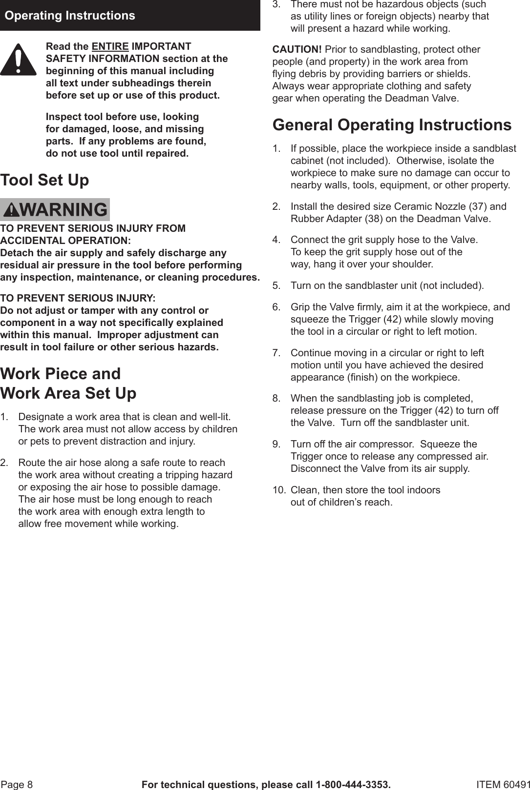 Page 8 of 12 - Harbor-Freight Harbor-Freight-Abrasive-Blasting-Deadman-Valve-With-4-Ceramic-Nozzles-Product-Manual-  Harbor-freight-abrasive-blasting-deadman-valve-with-4-ceramic-nozzles-product-manual