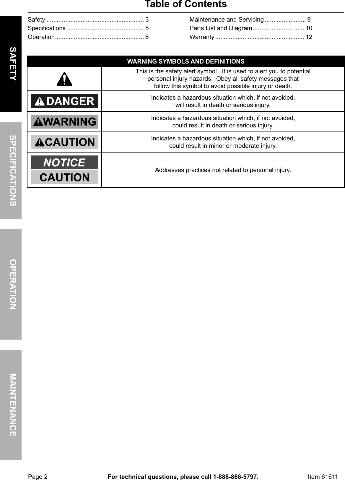 Page 2 of 12 - Harbor-Freight Harbor-Freight-Adjustable-Shade-Auto-Darkening-Welding-Helmet-Product-Manual-  Harbor-freight-adjustable-shade-auto-darkening-welding-helmet-product-manual