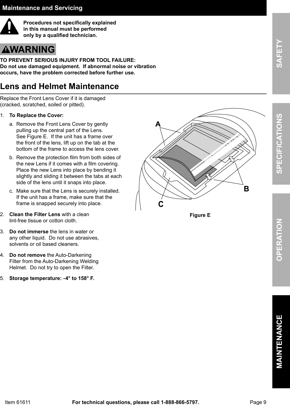 Page 9 of 12 - Harbor-Freight Harbor-Freight-Adjustable-Shade-Auto-Darkening-Welding-Helmet-Product-Manual-  Harbor-freight-adjustable-shade-auto-darkening-welding-helmet-product-manual