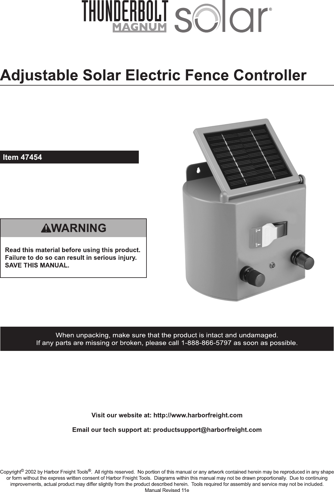 Page 1 of 8 - Harbor-Freight Harbor-Freight-Adjustable-Solar-Electric-Fence-Controller-Product-Manual-  Harbor-freight-adjustable-solar-electric-fence-controller-product-manual