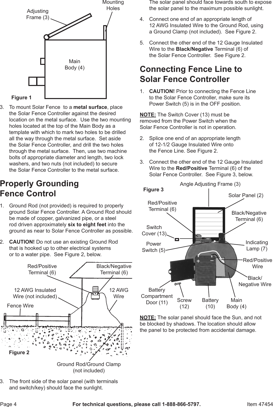 Page 4 of 8 - Harbor-Freight Harbor-Freight-Adjustable-Solar-Electric-Fence-Controller-Product-Manual-  Harbor-freight-adjustable-solar-electric-fence-controller-product-manual
