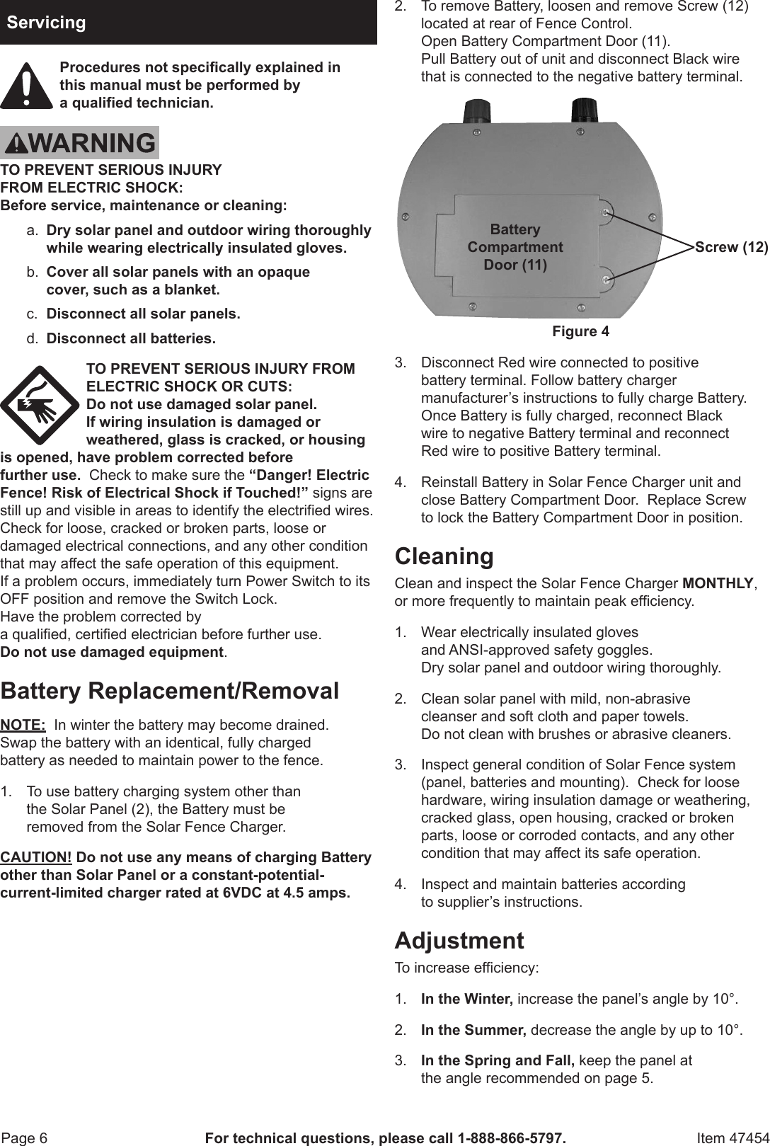 Page 6 of 8 - Harbor-Freight Harbor-Freight-Adjustable-Solar-Electric-Fence-Controller-Product-Manual-  Harbor-freight-adjustable-solar-electric-fence-controller-product-manual